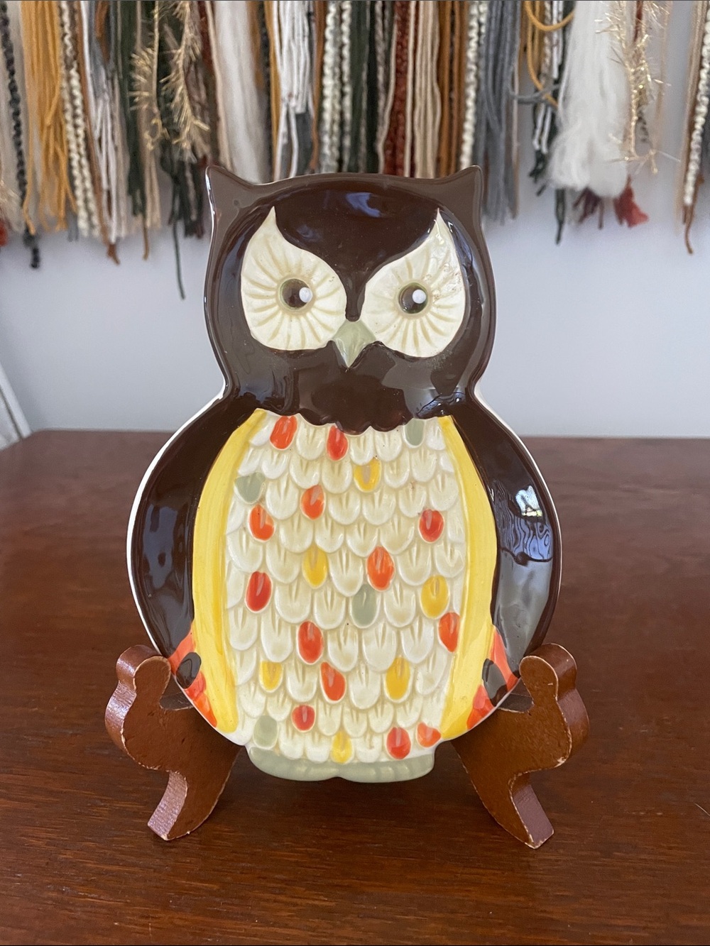 Brown and Yellow Ceramic Owl Decorative spoon rest - plate  - boho looks